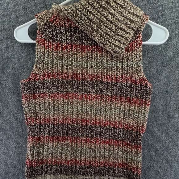 J. Crew Sweater Vest Women's Small Striped Knit Warm Beige Colorful Turtleneck - Picture 13 of 13